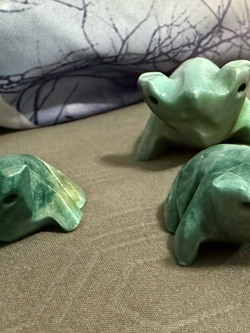 Hand-Carved Green Stone Frog Set - 6 Pieces Aventurine/Jade with bonus mirror